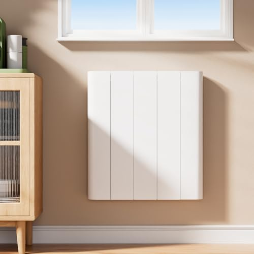 EMKE Radiatore Elettrico Intelligente 700W Bianco – WiFi, Programmabile 24h/7G, Display LCD, Montaggio a Parete o a Pavimento, Modalità Multiple, Sicurezza Bambini, 453×500×60 mm