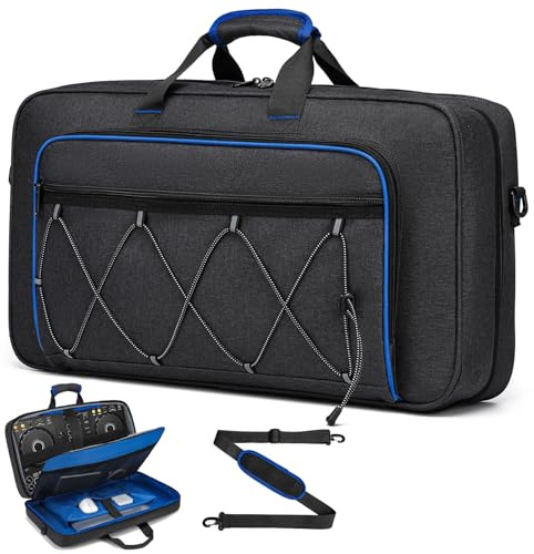 RUCYEN DJ Bag for DDJ-FLX4/DDJ 400/DDJ REV1, Padded DJ Controller Crossbody Bag with 4 Pockets, for 15.6 Inch Laptop, Cables, DJ Mixer Case with Adjustable Shoulder Strap for DJ Equipment