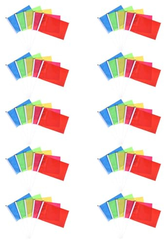 FUTUREORYY 75 Mini Bandiere di Carnevale su Bastone Colorate Portatili, Piccole Bandiere Sventolanti in 5 Colori Bastoncino, Decorazioni per Feste, Eventi All’aperto e Carnevali