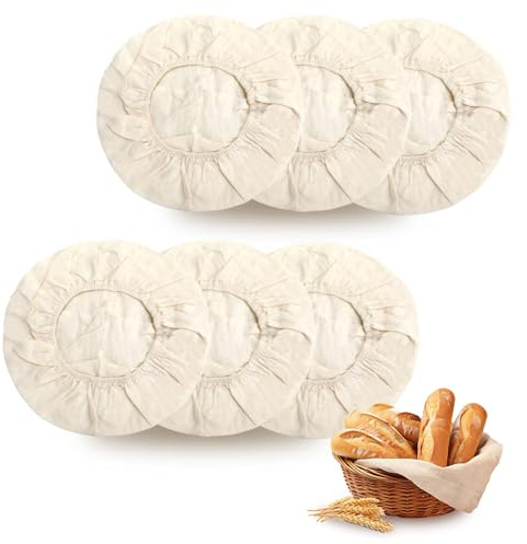6 Pcs Round Bread Proofing Basket Cloth Liners, 10 Inch Natural Linen Banneton Covers for Dough Fermentation, Reusable Baking Supplies for Sourdough, Home Bakery and Professional Use