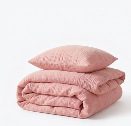 MBESZKA Musselin Baby Bettwäsche Set 90x120 + 40x60 cm 100% Baumwolle – Kinderbettwäsche Bügelfrei Öko-Tex Weich & Atmungsaktiv – Ideal als Baby Shower Geschenk & zur Geburt, Rosa