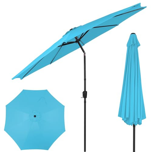 Fullwatt Sonnenschirm Balkon, 300cm Marktschirm Gartenschirm Rund Blau