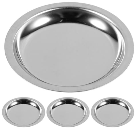 HEALLILY Porta The Bustine di Tè Piattino Rotondo in Acciaio Inox Argento, 4 Pezzi, per Casa e Tearoom, Protegge Tavolo e Isola la Tazza