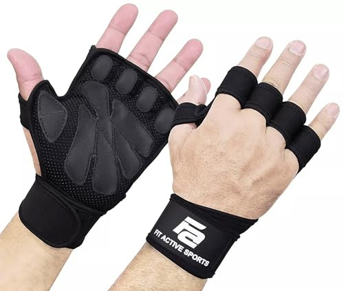 New Ventilated Weight Lifting Gloves with Built-In Wrist Wraps, Full Palm Protection & Extra Grip. Great for Pull Ups, Cross Training, Fitness, WODs & Weightlifting. Suits Men & Women, Black, Small