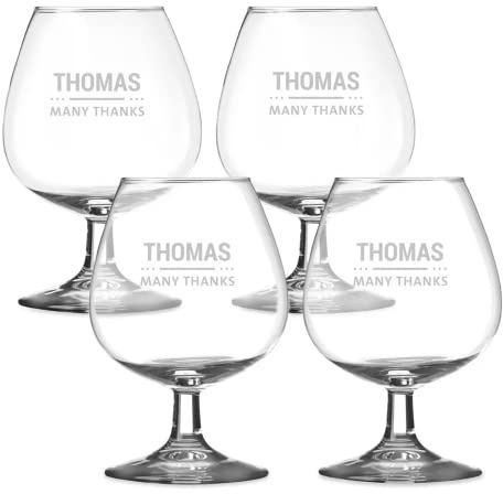 your surprise Verre à Cognac avec prénom ou message - Grand verre à cognac personnalisé de 37cl avec gravure (4 Pièces)
