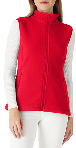 Outdoor Ventures Fleeceväst för kvinnor, mjuk ärmlös jacka med fickor med dragkedja, sport löparväst vår höst fleeceväst kvinnor, röd, XL