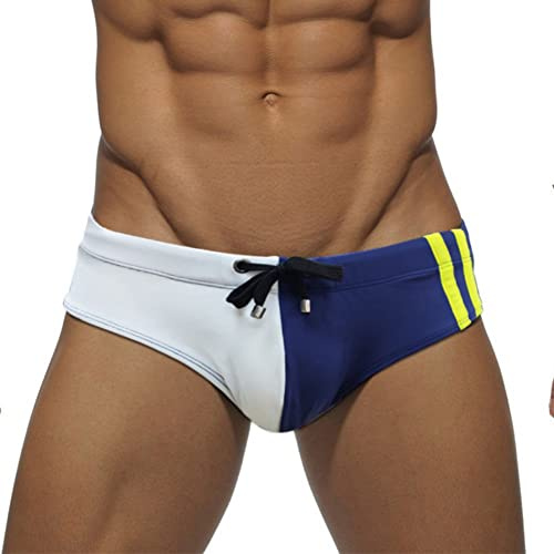 Baotung - Bañador ajustado para hombre, de corte corto para deportes acuáticos, ajustable BT0X0BH016, azul con blanco, L