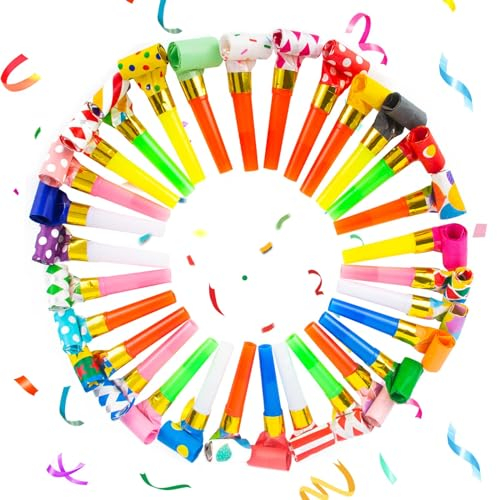 AWAVM 25PCS Colourful Whistles Blower, Party Blow Roll, Party Poppers, Noisemakers, Party, Birthday, Celebration, Color Random