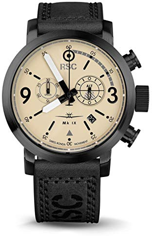 RSC Pilot's Watches Uomo 45mm Orologio da aviatore cronografo svizzero al quarzo Spitfire, nero, Militare