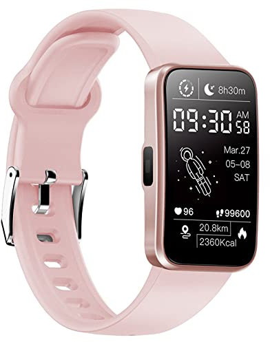 BYDPBS Smart Watch per Donne Uomini Bambini, con Monitoraggio della Frequenza Cardiaca E Dell'ossigeno nel Sangue, Contapassi con 5 ATM Impermeabile, Fitness Tracker per Android iOS,Rosa