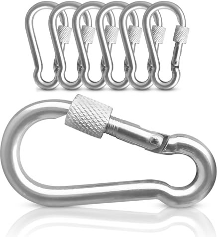 PinPro Schraubkarabiner ähnlich DIN 5299C in mehrere Größen mit Traglast bis 510kg | Karabinerhaken aus verzinktem Stahl mit Sicherheitsmutter (60x6mm 5St.)