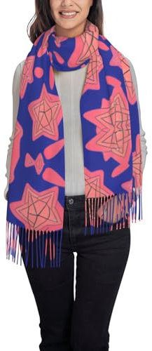 ASPOIJHN Warmer Damen-Winterschal mit Sternen bedruckt, weich, lange Quaste, für kaltes Wetter, stilvoll, groß, gemütlich, 72 x 197 cm, Bedrucktes Sternmuster, One size