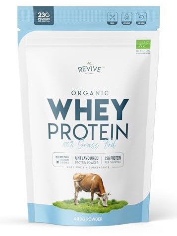 Organic Whey Protein Powder 400g – Grass Fed Unflavoured Organic Protein Powder– Resealable and Recyclable Pouch by Revive Naturals