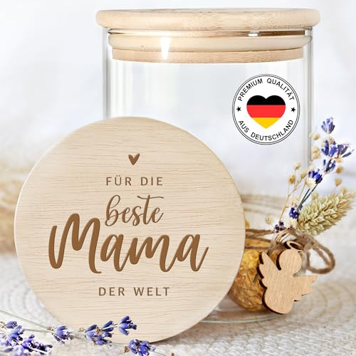 Grandora Vorratsglas Geschenk zum Muttertag, Keksdose Dankeschön Geschenkidee für Mama Geburtstag Aufbewahrungsglas mit Gravur Geburtstagsgeschenk Eltern XHG1025-02