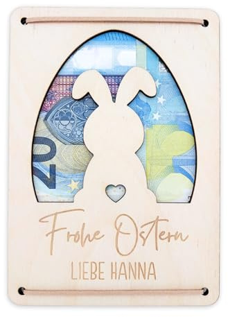DEL MÀ Unique & Personal Geldgeschenk Ostern personalisiertes Ostergeschenk Kinder Geld Verpackung Osterkarte Geschenkkarte aus Holz 12x17 cm