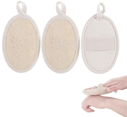 Daryunk 3 Pcs Natural Loofah Sponge, Shower Body Exfoliator Scrubbing Pads, Deep Cleansing and Soft Natural Body Scrubber, for Women and Men, Shower