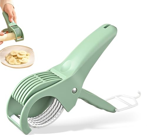 Multifunctional Fruit and Vegetable Slicer, Cucumber Divider, Press & Cut, Stainless Steel Blades, Ideal for Bananas, Cucumbers, Carrots, Peppers, Sausages (Green)