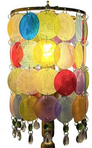 Shell Lamp Shade Handcrafted Capiz Shell Lampshade Small Colorful Crystal Light Shade for Table Lamp for Bedroom Living Room Decor