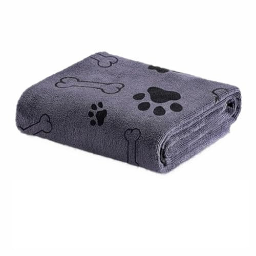 Hisprout Asciugamano per cani, in microfibra super morbida, 100 x 60 cm, motivo zampa di cane, ad asciugatura rapida, lavabile in lavatrice, 1 confezione (grigio)
