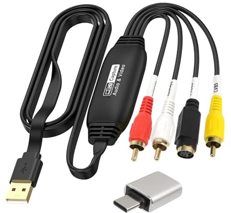 VHS to Digital Converter USB 2.0 Video Capture Card with RCA & S-Video Input 1080P HD Audio Converter Capture Device for VHS Player VCR Tapes Camcorder PC DVD to Digital Compatible Windows Mac OS