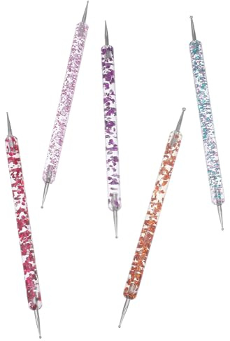 TIKODIDA Juego de 5 Bolígrafos Punteados para Uñas Acrílicos Doble Punta, Práctico y Fácil de Usar para Manicura Profesional y Decoración en Salón