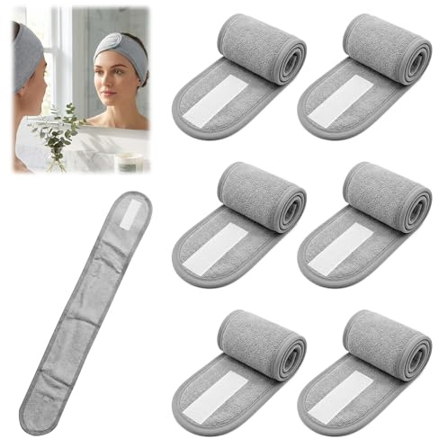 6 Pezzi Fascia Spugna con Chiusura | Grigio Fascia Capelli, Morbido Cerchietto Donna, Fasce per Capelli Donna Lavabili per Yoga, SPA