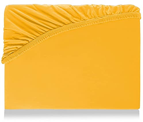 Spannbettlaken mit Gummizug für Boxspringbetten Wasserbett Übergröße aus hochwertiger Baumwolle Elastan 180 x 200 cm - 200 x 220 cm Aquajersey Bettbezug Laken Jersey Matratzenbezug Goldgelb