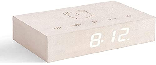 Gingko Flip Click Clock LED Alarm Clock Sound Activated with New Flip Technology, Rechargeable with Laser Engraved Touch Controls, White Maple