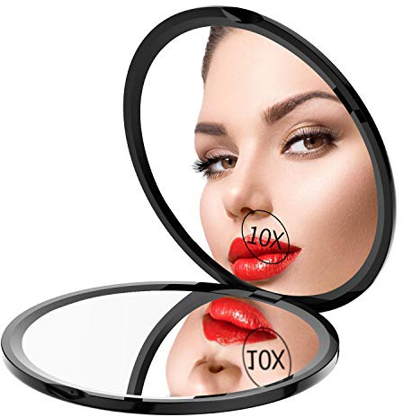 Gospire 4 Ultra-Thin Pocket Makeup Mirror for Travel, 1X/10X Double Sided Magnifying Portable Compact Handbag Handheld Round Foldable Cosmetic Mirror for Women (Black)
