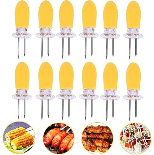 DesignerBox Maiskolbenhalter-Set, 12 Stück Edelstahl Maiskolbenhalter mit Silikongriff, Maiskolben Spieße, Zwillingszinken, Zuckermaishalter, Maisgabeln, Mais-Clips, Grill-Werkzeuge (Stil 2)