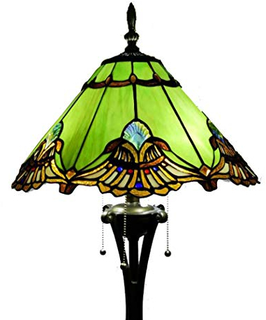 Tiffany Style - Lámpara de pie de 16 pulgadas para sala de estar Lámpara de pie de cristal verde retro de pie para habitación de estudio Accesorio de iluminación de lectura de arte de 3 luces,E27