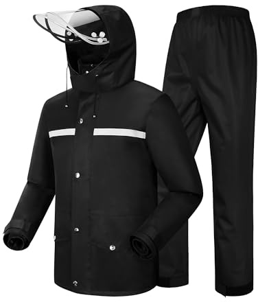 Coutyuyi Herren Damen Regenanzug Wasserdichter Reflektierender Regenmantel | Regenjacke und -hose, Transparente Doppelvisier-Maske, Wasserdichter Reißverschluss, Winddicht, für Arbeit, Wandern, Fahrrad