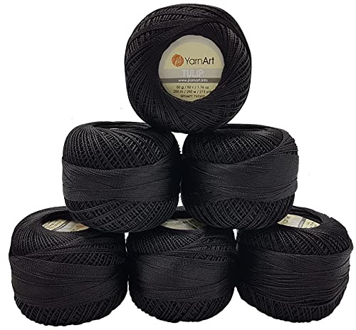 YarnArt Tulip 6 x 50 gr. Paket, Seide Mikrofaser Satin Garn Brillante Glänzend (Schwarz 400)