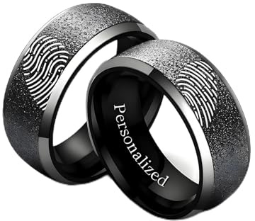 Ihanskio Personalizzato Anello Per Le Coppie Onda Della Banda Modello Anelli All'Interno Può Inciso Di Nozze Promessa Anelli Di Fidanzamento (Nero-8mm, Personalizzato)