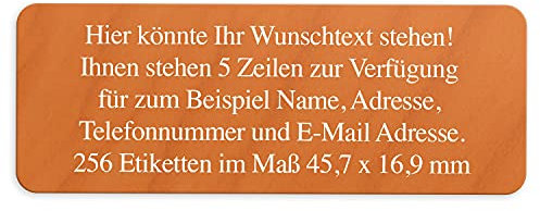 Adress-Aufkleber | PERSONALISIERT | 256 Stück | kleine Etiketten mit Wunsch-Text Holzoptik 5 | Schrift Weiß | für Namen und Adressen