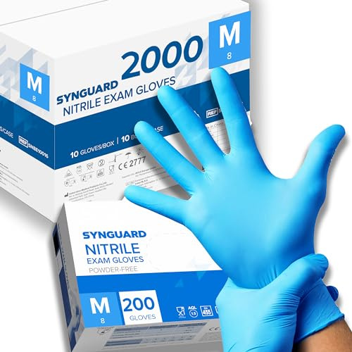 2000 guantes de nitrilo sin polvo, sin látex, hipoalergénicos, certificados CE según EN455, guantes médicos desechables (Talla M)