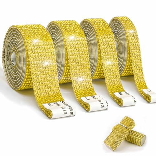 EANLOLY 4 Rollen Strass Selbstklebendes Band Kristall Dekoration Diamant Aufkleber für Kunst Handwerk, DIY Veranstaltung Auto Telefon Dekoration(lemon yellow)