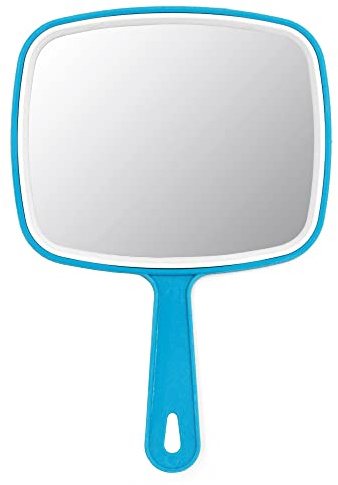 Eaoundm Handspiegel für Make-up, Großer, Quadratisch, 17,5 cm, Blau | Handspiegel