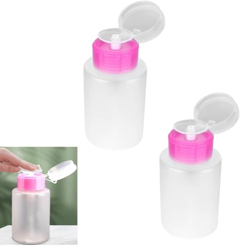 Agatige 2Pcs Nail Polish Remover Pump Dispenser, 60ML Clear Plastic Push Down Cleanser Bottle Travel Empty Liquid Container with Flip Top Cap for Makeup Remover