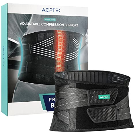 AGPTEK Faja Lumbar para Hombre y Mujer, Soporte Lumbar con 6 Barras, Faja Lumbar Hombre Trabajo para Aliviar Dolor y Lesiones, Escoliosis, Ciática (S: 65-75cm)