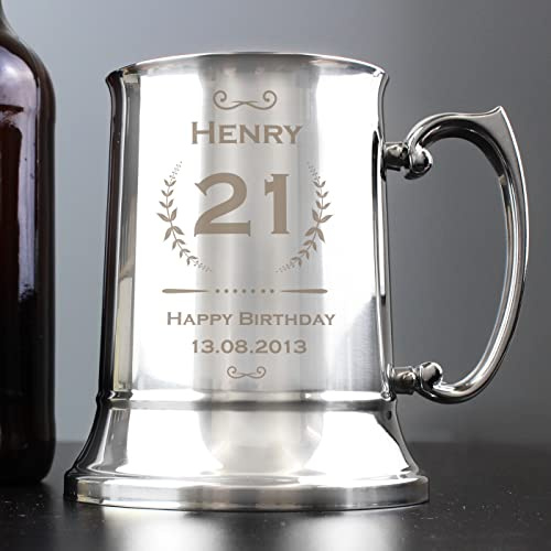 Personalised Stainless Steel Tankard - Birthday - Age & Name - Beer Tankard - 18th 21st 50th 70th Special Birthday Gift