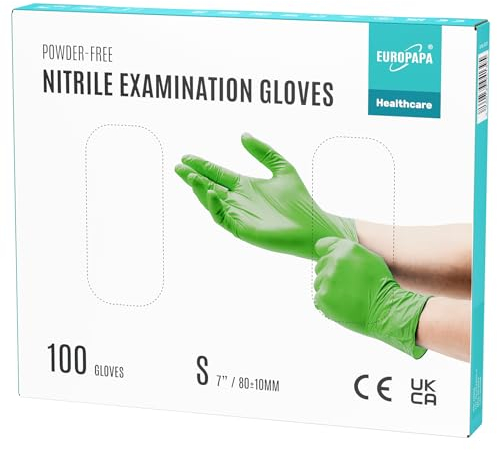 EUROPAPA® 100 Guanti Monouso In Nitrile, Senza Lattice, Sterili (S, Verde)