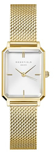 Rosefield Octagon XS Damenuhr Weißes Sunray-Zifferblatt Mesharmband 19.5x24mm