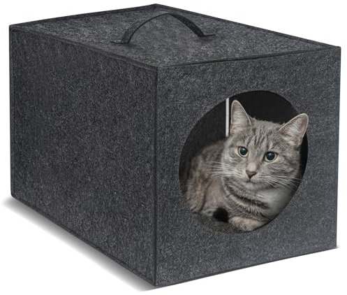 Cat Cave - 13 Inches Large House Hideout for Indoor Cats, Felt Bed With Pillow Inside, Cube Box, Cubby Covered Bed, Hut
