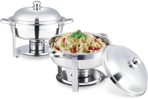 UE-MAOLU Stainless Steel Chafing Dish Set of 2, Buffet Server Warmer Kit, with Food Pan Fuel Holders Chaffing Servers with Covers for Buffet Catering Party (Size : 4.5L)