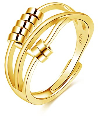 Kamise Anello ansioso in argento sterling 925, anelli ansiosi da donna, aperti, regolabili, girevoli, girevoli, anello antistress, anello antistress, anello di decompressione, Argento, LCJZ007c-1