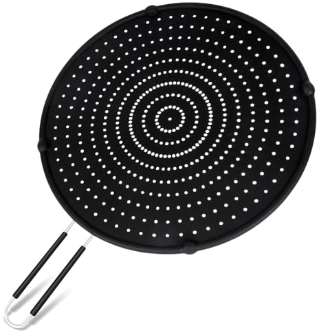TaoTazon Silicone Splatter Screen for Frying Pan, 13 Inch Universal Frying Pan Splatter Guard - Prevents Mess and Oil Splashes, Multi-Use Heat Resistant Frying Pan Cover for Cooking & Frying(Black)