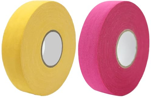 Eterspr 2 Rollen Schlägertape Eishockey, Anti-Rutsch Eishockey Hockeyschläger Tape, Hockey Griffband，Geeignet für Hockeyschläger, Tennisbälle, Badminton, Golf und Klimmzugstangen (Rose Rot,Gelb)