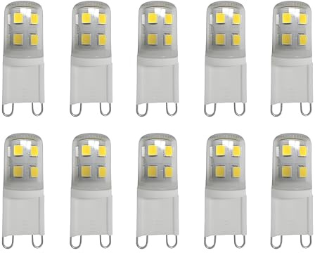 HAUMu G9 Lampen 2W Kaltweiß 6500K, 200LM G9 Glühbirne, Entspricht 20W Halogen birne, Kein Flackern G9 Leuchtmittel, AC 220-240V, 360°Abstrahlwinkel, 10er Pack