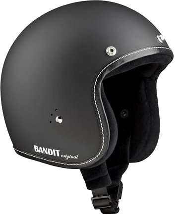BANDIT Jet Premium Open Motorcycle Helmet Matte Black Leather Profile Custom Biker Style Visor Included Dull Black Open Helmet JETPMB (XS)